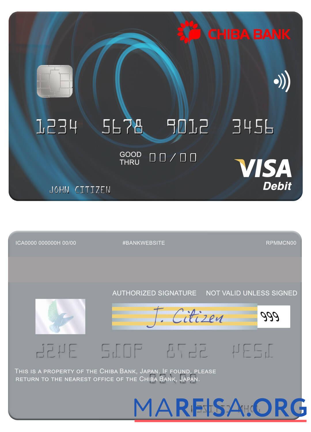 Realistic Japan Chiba Bank visa debit card example